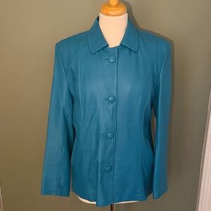 Elegant Teal Leather Jacket for Women